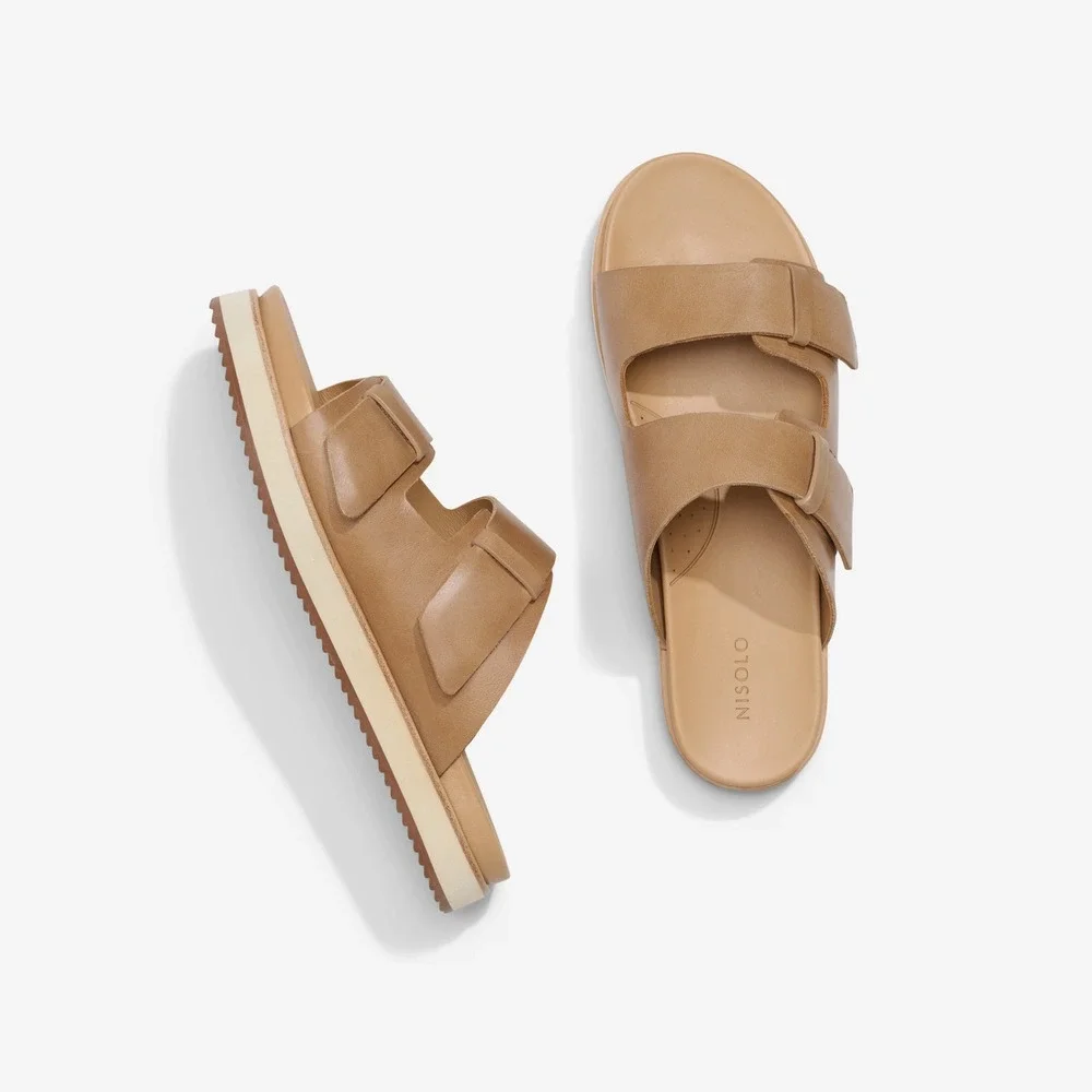 Nisolo Ella Go-To Flatform Women's 8 Sandal Almond Leather Double Strap Slide